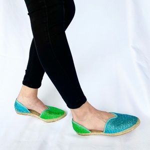 MANEBI green/blue Espadrille Open Flats.Women’s EU size 39= USA size 9